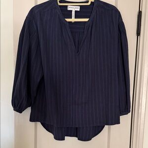 Apiece Apart Blue/Red/Black Striped Pull Over Top Blouse